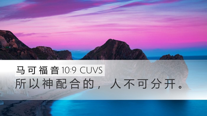 马 可 福 音 10:9 CUVS Desktop Wallpaper - 所 以 神 配 合 的 ， 人 不 可 分 开 - Desktop Bible Verse Wallpaper