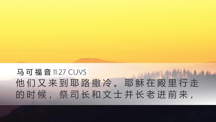 马 可 福 音 11:27 CUVS Desktop Wallpaper - 他 们 又 来 到 耶 路 撒 冷 。 耶 稣 - Desktop Bible Verse Wallpaper