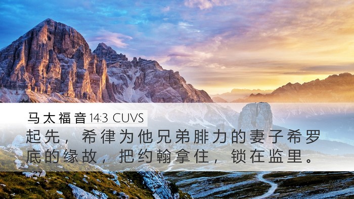 马 太 福 音 14:3 CUVS Desktop Wallpaper - 起 先 ， 希 律 为 他 兄 弟 腓 力 的 - Desktop Bible Verse Wallpaper