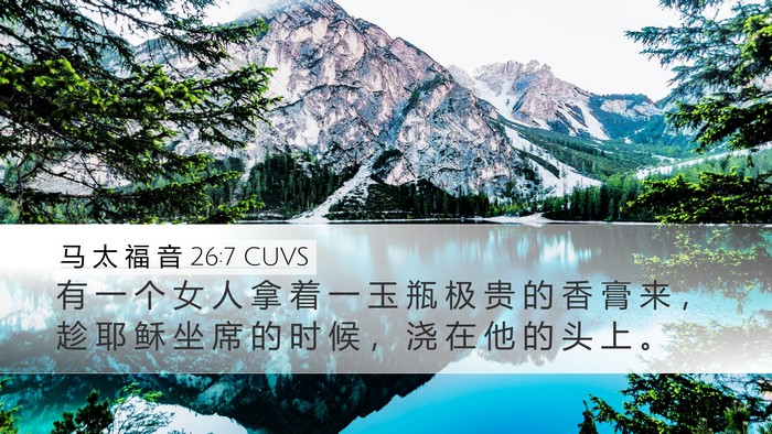 马 太 福 音 26:7 CUVS Desktop Wallpaper - 有 一 个 女 人 拿 着 一 玉 瓶 极 贵 - Desktop Bible Verse Wallpaper