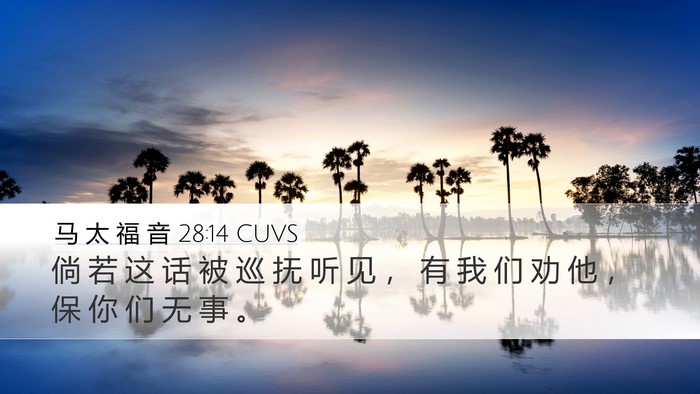 马 太 福 音 28:14 CUVS Desktop Wallpaper - 倘 若 这 话 被 巡 抚 听 见 ， 有 我 - Desktop Bible Verse Wallpaper