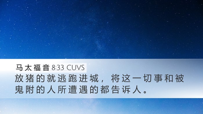 马 太 福 音 8:33 CUVS Desktop Wallpaper - 放 猪 的 就 逃 跑 进 城 ， 将 这 一 - Desktop Bible Verse Wallpaper