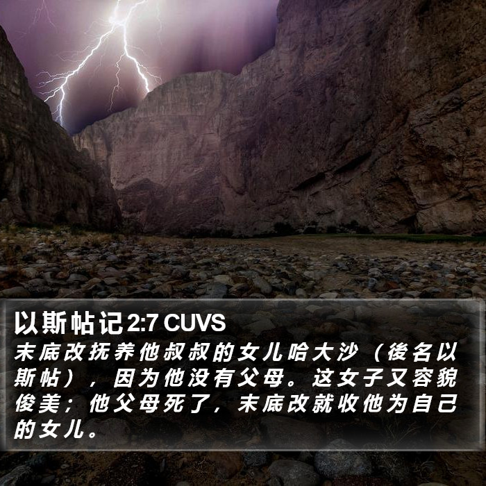 以 斯 帖 记 2:7 CUVS - 末 底 改 抚 养 他 叔 叔 的 女 儿 哈
