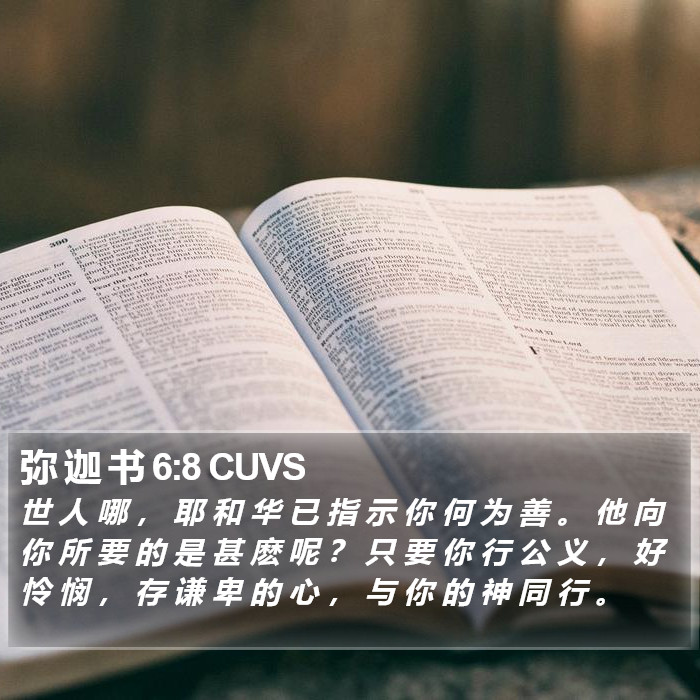 弥 迦 书 6:8 CUVS - 世 人 哪 , 耶 和 华 已 指 示 你 何