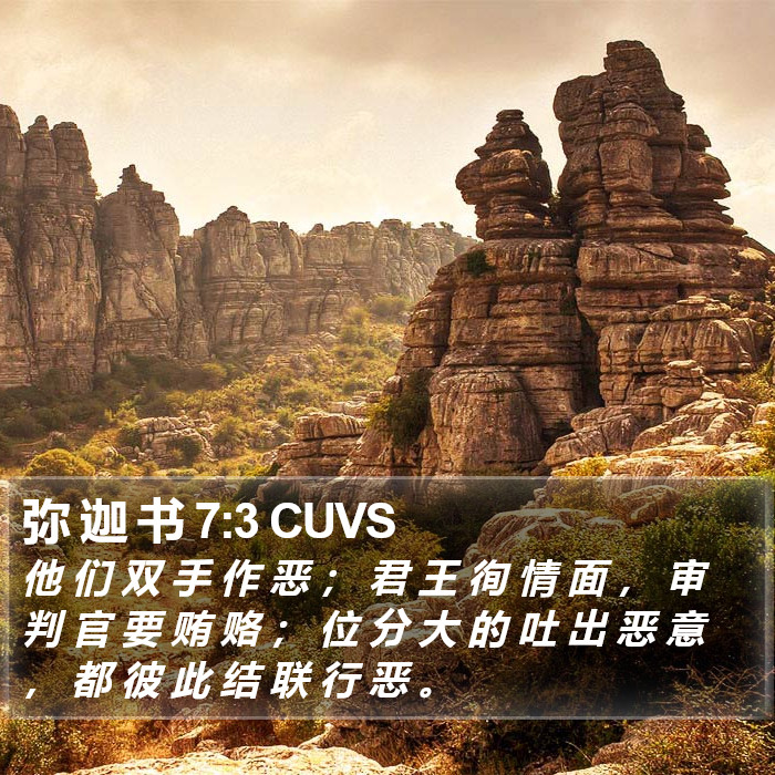 弥 迦 书 7:3 CUVS - 他 们 双 手 作 恶 ; 君 王 徇 情 面