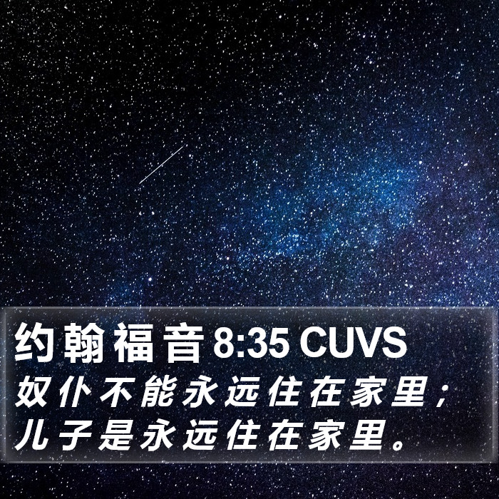 约 翰 福 音 8:35 CUVS - 奴 仆 不 能 永 远 住 在 家 里 ； 儿