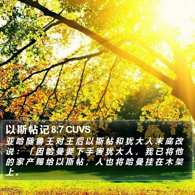 以 斯 帖 记 8:7 CUVS Bible Verse Image