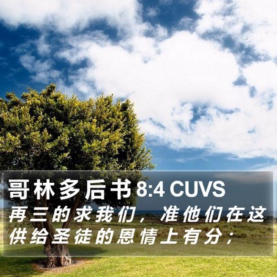 哥 林 多 后 书 8:4 CUVS Bible Verse Image