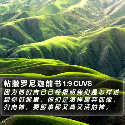 帖 撒 罗 尼 迦 前 书 1:9 CUVS Bible Verse Image