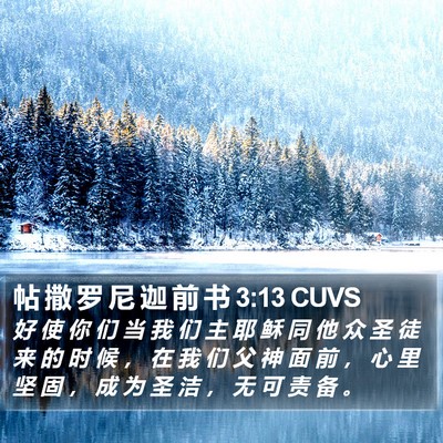 帖 撒 罗 尼 迦 前 书 3:13 CUVS Bible Verse Image