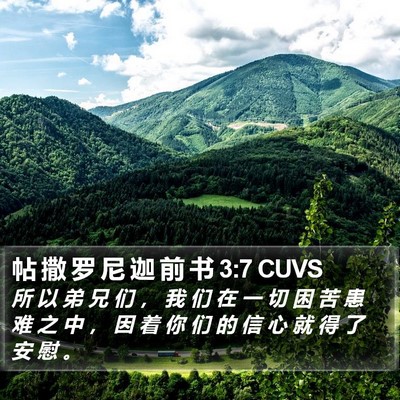 帖 撒 罗 尼 迦 前 书 3:7 CUVS Bible Verse Image