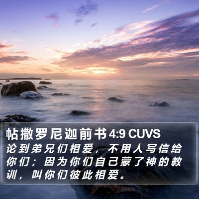 帖 撒 罗 尼 迦 前 书 4:9 CUVS Bible Verse Image