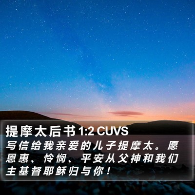 提 摩 太 后 书 1:2 CUVS Bible Verse Image