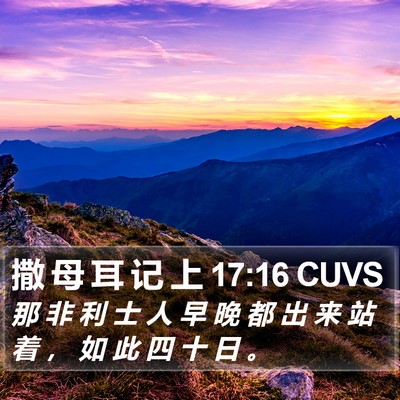 撒 母 耳 记 上 17:16 CUVS Bible Verse Image