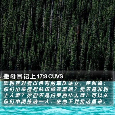 撒 母 耳 记 上 17:8 CUVS Bible Verse Image