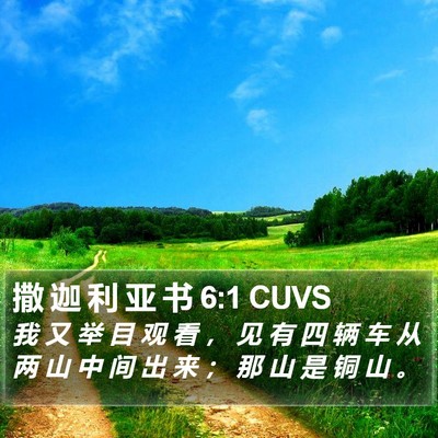 撒 迦 利 亚 书 6:1 CUVS Bible Verse Image