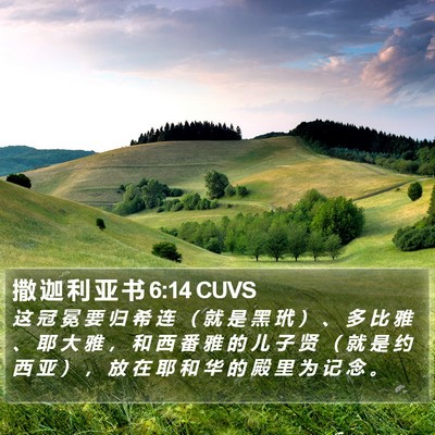 撒 迦 利 亚 书 6:14 CUVS Bible Verse Image
