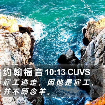 约 翰 福 音 10:13 CUVS Bible Verse Image
