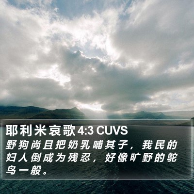 耶 利 米 哀 歌 4:3 CUVS Bible Verse Image