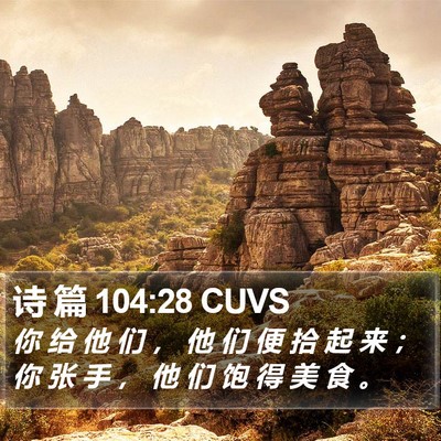 诗 篇 104:28 CUVS Bible Verse Image
