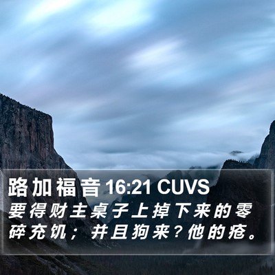 路 加 福 音 16:21 CUVS Bible Verse Image