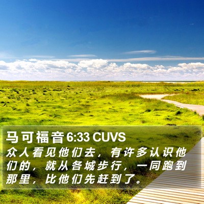 马 可 福 音 6:33 CUVS Bible Verse Image