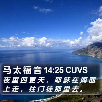 马 太 福 音 14:25 CUVS Bible Verse Image