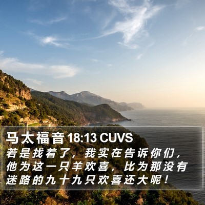 马 太 福 音 18:13 CUVS Bible Verse Image