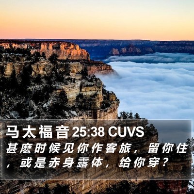 马 太 福 音 25:38 CUVS Bible Verse Image