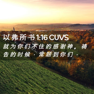 Picture 02 - 以 弗 所 书 1:16 CUVS - 就 为 你 们 不 住 的 感 谢 神 。 祷 - Bible Verse Picture