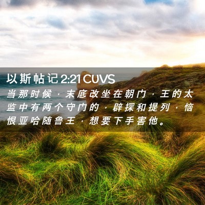 Picture 02 - 以 斯 帖 记 2:21 CUVS - 当 那 时 候 ， 末 底 改 坐 在 朝 门 - Bible Verse Picture