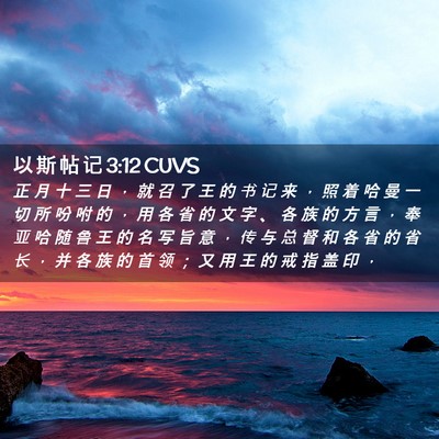 Picture 02 - 以 斯 帖 记 3:12 CUVS - 正 月 十 三 日 ， 就 召 了 王 的 书 - Bible Verse Picture