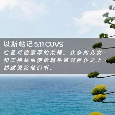 Picture 02 - 以 斯 帖 记 5:11 CUVS - 哈 曼 将 他 富 厚 的 荣 耀 、 众 多 - Bible Verse Picture