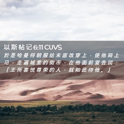 Picture 02 - 以 斯 帖 记 6:11 CUVS - 於 是 哈 曼 将 朝 服 给 末 底 改 穿 - Bible Verse Picture