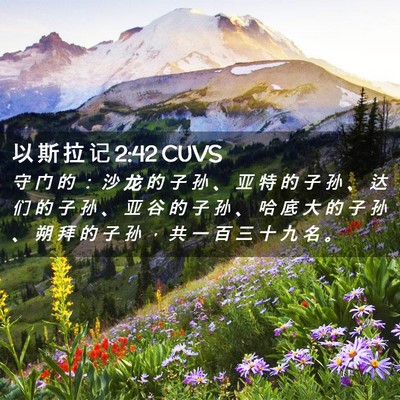 Picture 02 - 以 斯 拉 记 2:42 CUVS - 守 门 的 ： 沙 龙 的 子 孙 、 亚 特 - Bible Verse Picture
