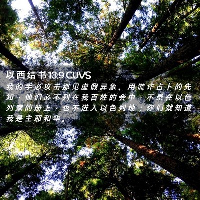 Picture 02 - 以 西 结 书 13:9 CUVS - 我 的 手 必 攻 击 那 见 虚 假 异 象 - Bible Verse Picture