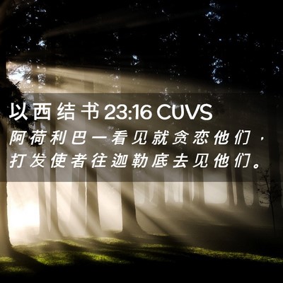 Picture 02 - 以 西 结 书 23:16 CUVS - 阿 荷 利 巴 一 看 见 就 贪 恋 他 们 - Bible Verse Picture
