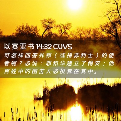 Picture 02 - 以 赛 亚 书 14:32 CUVS - 可 怎 样 回 答 外 邦 （ 或 指 非 利 - Bible Verse Picture