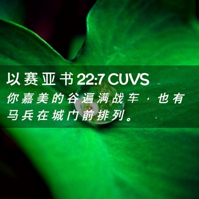 Picture 02 - 以 赛 亚 书 22:7 CUVS - 你 嘉 美 的 谷 遍 满 战 车 ， 也 有 - Bible Verse Picture