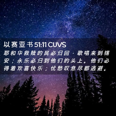 Picture 02 - 以 赛 亚 书 51:11 CUVS - 耶 和 华 救 赎 的 民 必 归 回 ， 歌 - Bible Verse Picture