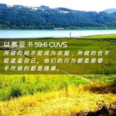 Picture 02 - 以 赛 亚 书 59:6 CUVS - 所 结 的 网 不 能 成 为 衣 服 ； 所 - Bible Verse Picture