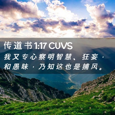 Picture 02 - 传 道 书 1:17 CUVS - 我 又 专 心 察 明 智 慧 、 狂 妄 ， - Bible Verse Picture
