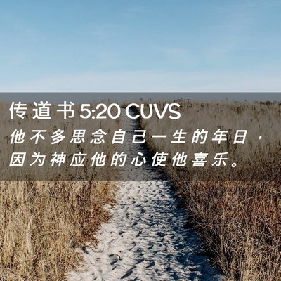 Picture 02 - 传 道 书 5:20 CUVS - 他 不 多 思 念 自 己 一 生 的 年 日 - Bible Verse Picture