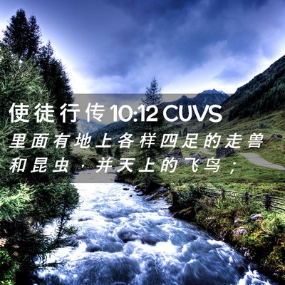Picture 02 - 使 徒 行 传 10:12 CUVS - 里 面 有 地 上 各 样 四 足 的 走 兽 - Bible Verse Picture