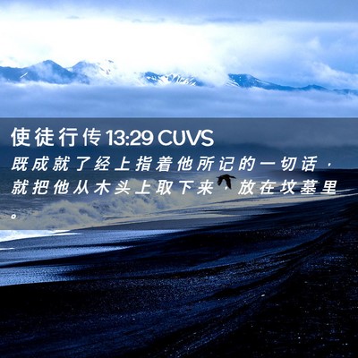 Picture 02 - 使 徒 行 传 13:29 CUVS - 既 成 就 了 经 上 指 着 他 所 记 的 - Bible Verse Picture