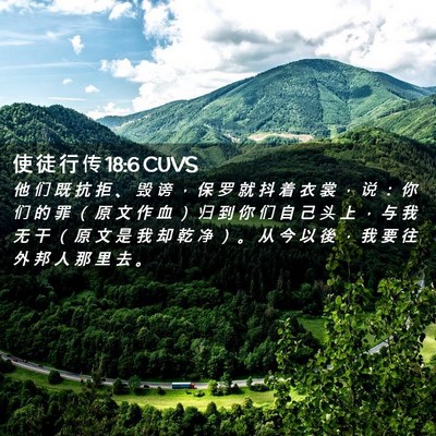 Picture 02 - 使 徒 行 传 18:6 CUVS - 他 们 既 抗 拒 、 毁 谤 ， 保 罗 就 - Bible Verse Picture