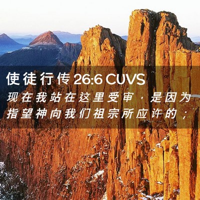 Picture 02 - 使 徒 行 传 26:6 CUVS - 现 在 我 站 在 这 里 受 审 ， 是 因 - Bible Verse Picture