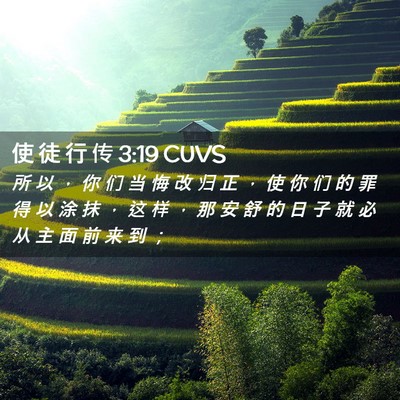 Picture 02 - 使 徒 行 传 3:19 CUVS - 所 以 ， 你 们 当 悔 改 归 正 ， 使 - Bible Verse Picture