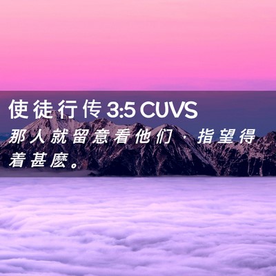 Picture 02 - 使 徒 行 传 3:5 CUVS - 那 人 就 留 意 看 他 们 ， 指 望 得 - Bible Verse Picture
