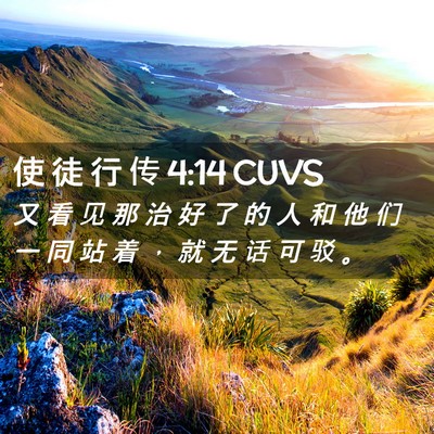 Picture 02 - 使 徒 行 传 4:14 CUVS - 又 看 见 那 治 好 了 的 人 和 他 们 - Bible Verse Picture